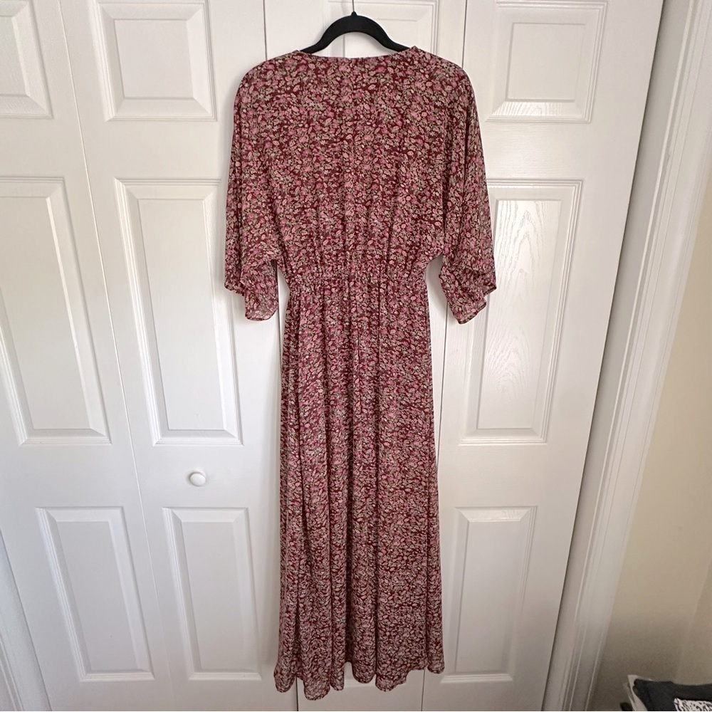 Entro Dress Womens S Floral Babydoll Maxi Boho V Neck Lined Short Sleeve Fairy - Picture 15 of 16